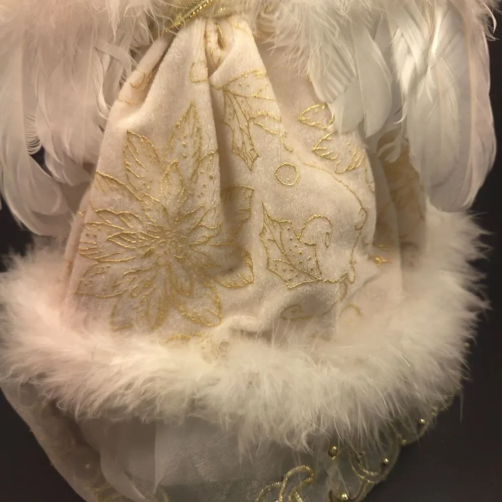 Elegant Cream & Gold Angel Tree Topper Feather Wings Christmas 11.5